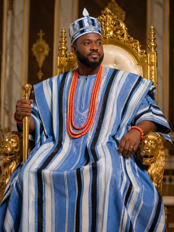 065393b4-07c5-4729-b64b-dbba7365b0f2 Premium Handwoven Aso-oke – Sky Blue, White & Royal blue Stripe
