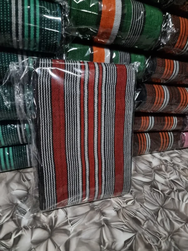 20251116_174912 Premium Handwoven Aso-Oke – White, Red & Black Stripe