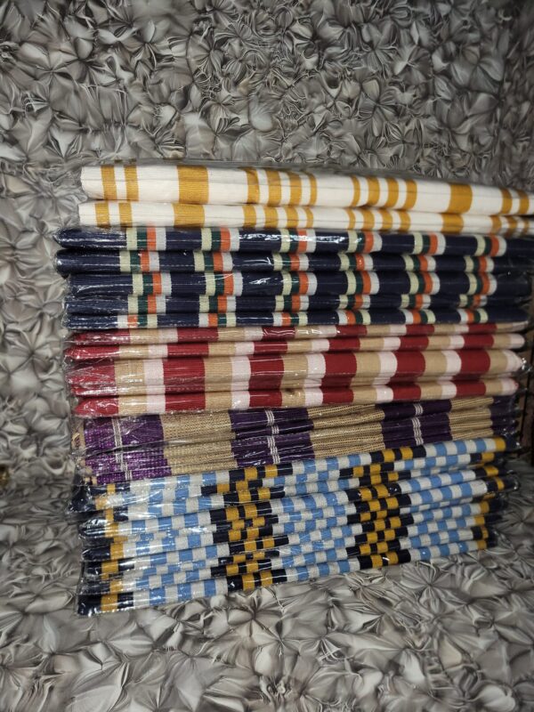20251214_173330 Premium Handwoven Aso-Oke – Navy Blue Multi-Stripe Design