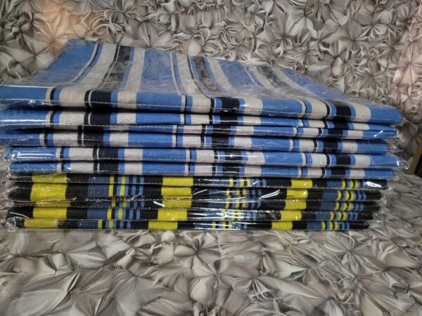 20251217_172844 Premium Handwoven Aso-oke – Sky Blue, White & Royal blue Stripe