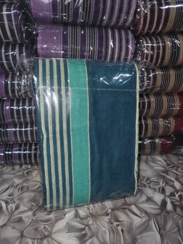 20260125_192524 Premium Handwoven Teal, Mint green and Cream Stripes Aso-oke