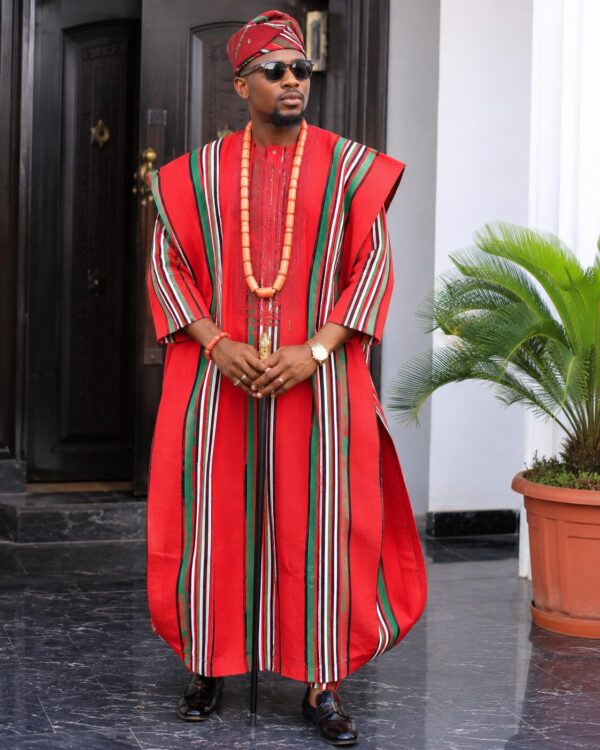 Premium Handwoven Aso-oke - Red, Green and White