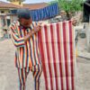 IMG_20250410_164552_794 Premium Handwoven Aso-Oke – Wine Red, Beige & White Stripe Design