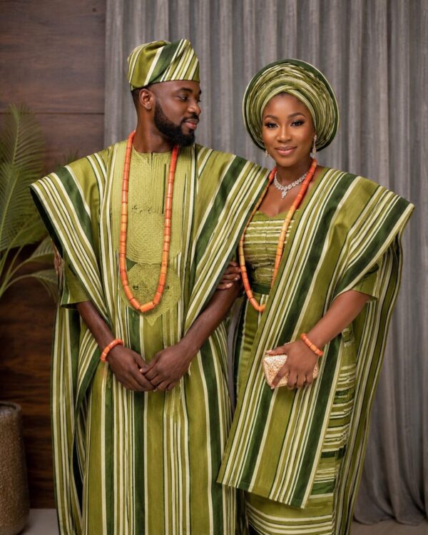 be562585-9bbd-471c-b088-91744b7d46f1 Premium Handwoven Aso-oke – Royal Olive Green & Cream