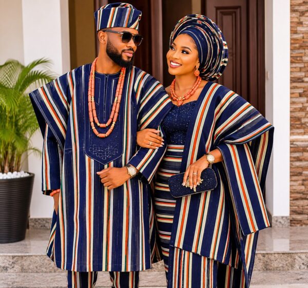c884b3b0-2edf-4ce0-9208-509fd9399b55 Premium Handwoven Aso-Oke – Navy Blue Multi-Stripe Design