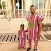 eec3ff13-e39a-4ca6-9520-cf827e79ac2f Premium Handwoven Aso-Oke – Magenta, Olive Green & White with Gold Stripes