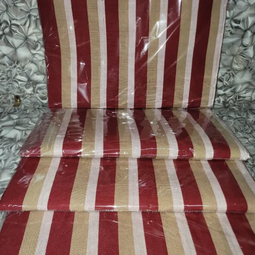 loom11 Premium Handwoven Aso-Oke – Wine Red, Beige & White Stripe Design
