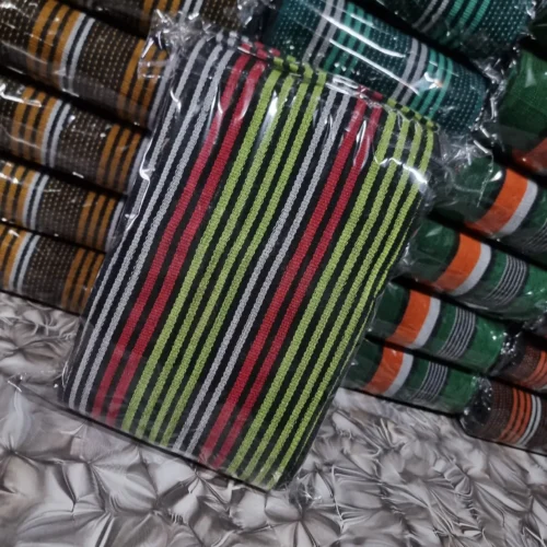 small4 Premium Handwoven Green, Red & Black Stripe Aso-oke