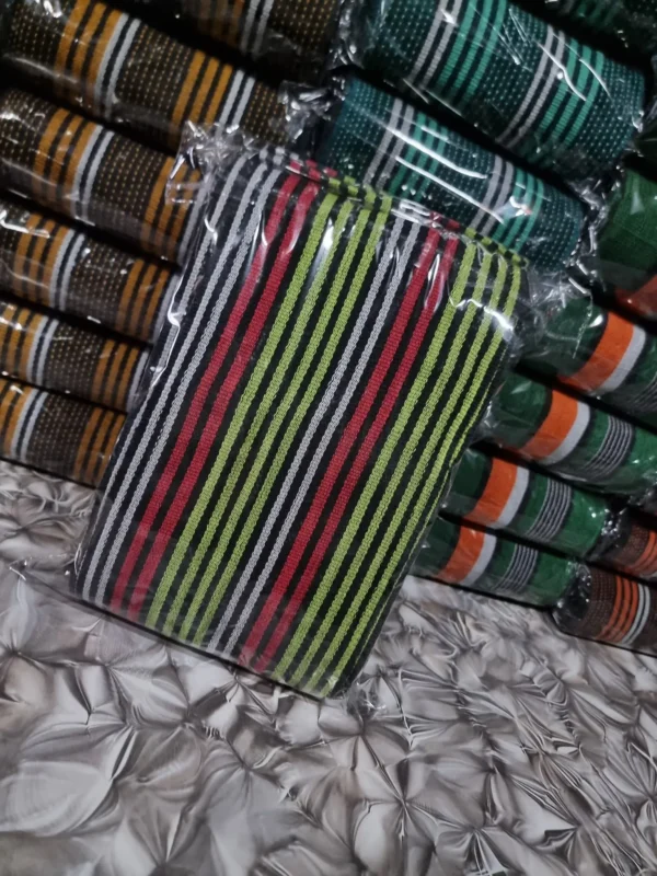 small4 Premium Handwoven Green, Red & Black Stripe Aso-oke