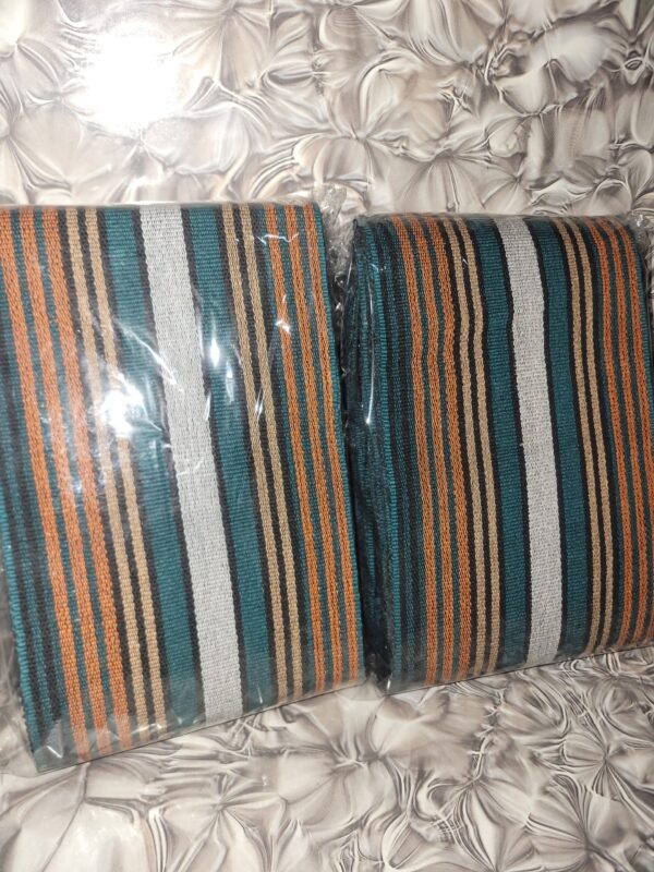 20260522_191718 Premium Handwoven Aso-Oke – Emirald Green, Orange & White Stripe