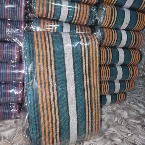 20260524_163043 Premium Handwoven Aso-Oke – Emirald Green, Orange & White Stripe